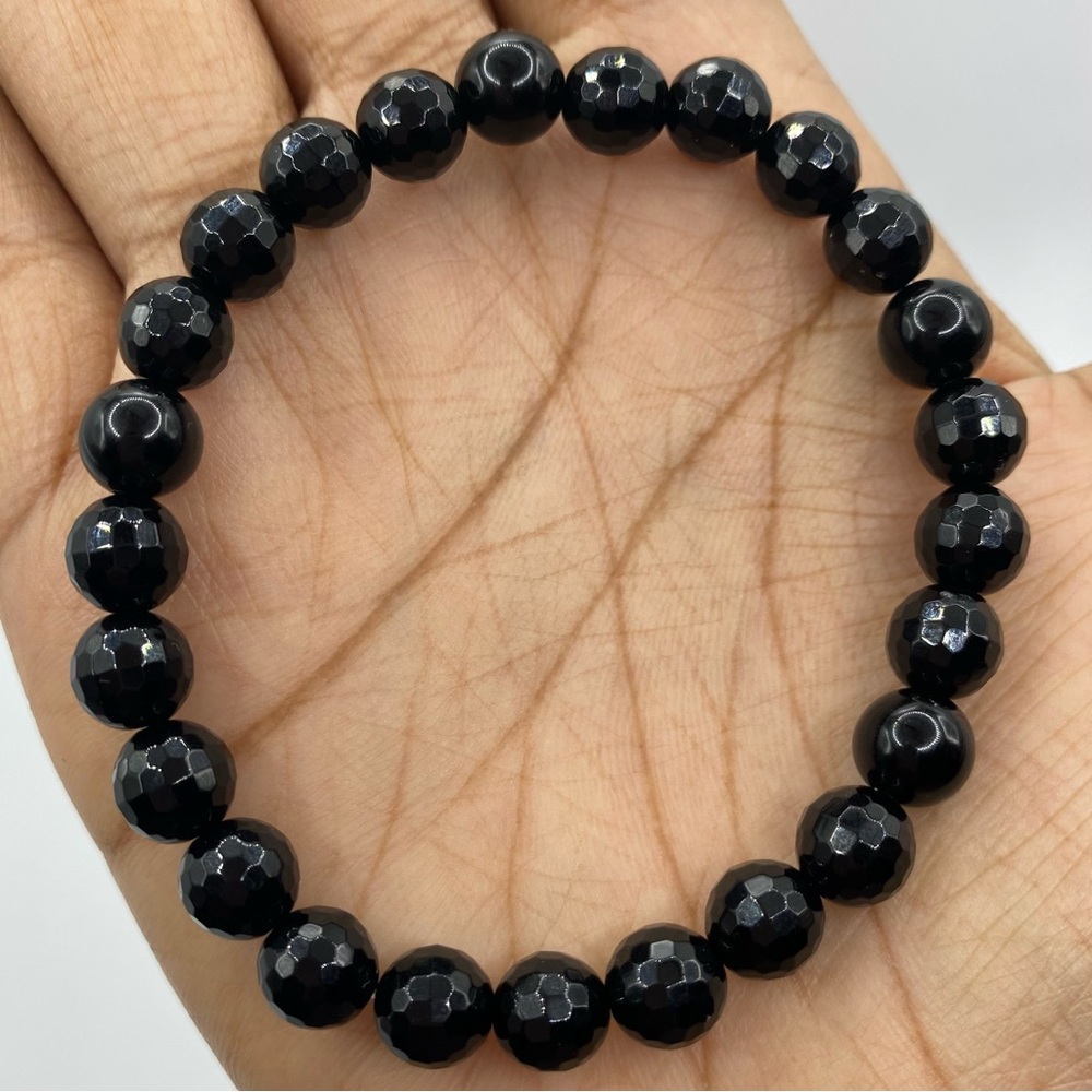 Faceted Black Agate Crystal Bracelet 8mm